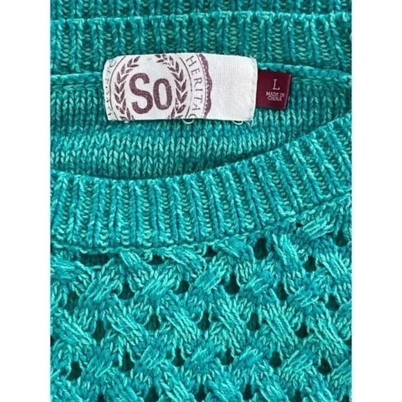 SO‎ Long Sleeve Pullover Sweater Juniors Teal Size Large - Picture 5 of 7